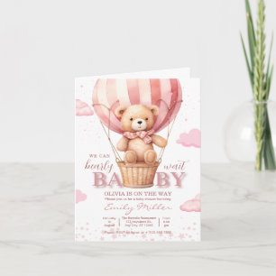 Teddy Bear Balloon Girl Bearly Wait Baby Shower Invitation