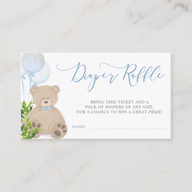 Teddy Bear Balloon Greenery Diaper Raffle Ticket Enclosure Card (Front)
