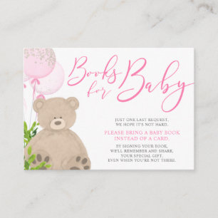 Teddy Bear Balloon Greenery Girl Baby Book Request Enclosure Card