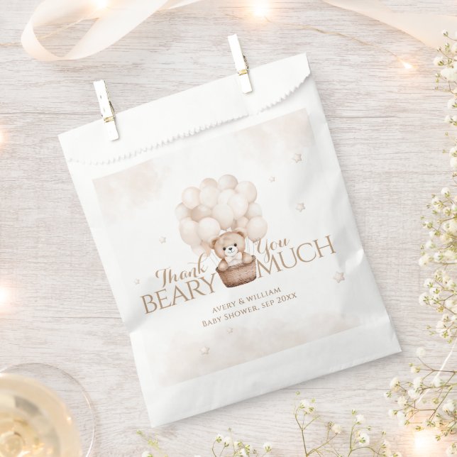 Teddy Bear Balloon Neutral Baby Shower  Favour Bag (Clipped)