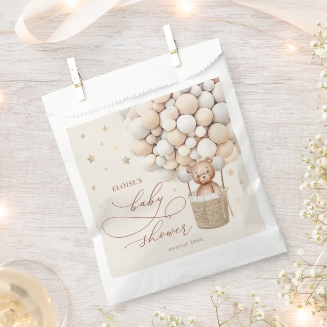 Teddy Bear Balloon Neutral Bearly Wait Baby Shower Favour Bag (Clipped)