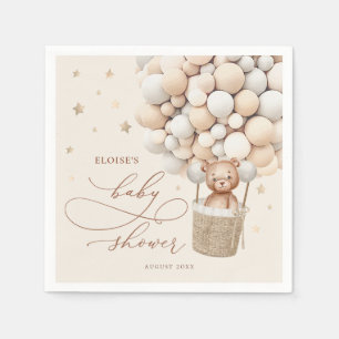 Teddy Bear Balloon Neutral Bearly Wait Baby Shower Napkin