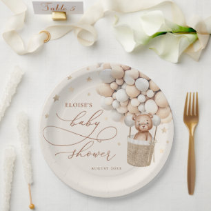 Teddy Bear Balloon Neutral Bearly Wait Baby Shower Paper Plate