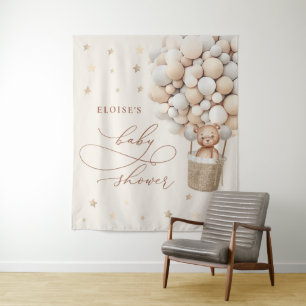 Teddy Bear Balloon Neutral Bearly Wait Baby Shower Tapestry