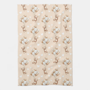Teddy Bear Balloon Neutral Watercolor Pattern Kitchen Towel