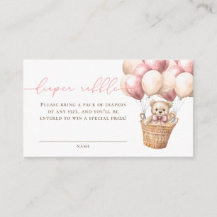 Teddy Bear Balloon Pink Baby Shower Diaper Raffle Enclosure Card