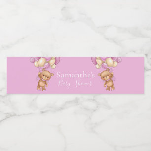 Teddy Bear Balloon Pink baby shower   Water Bottle Label