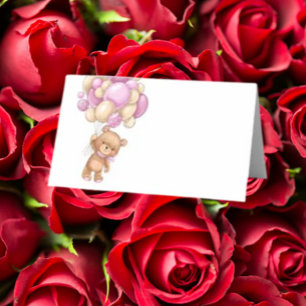 Teddy Bear Balloon Pink Place Card