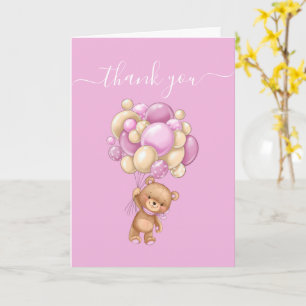Teddy Bear Balloon PINK Thank You  Card