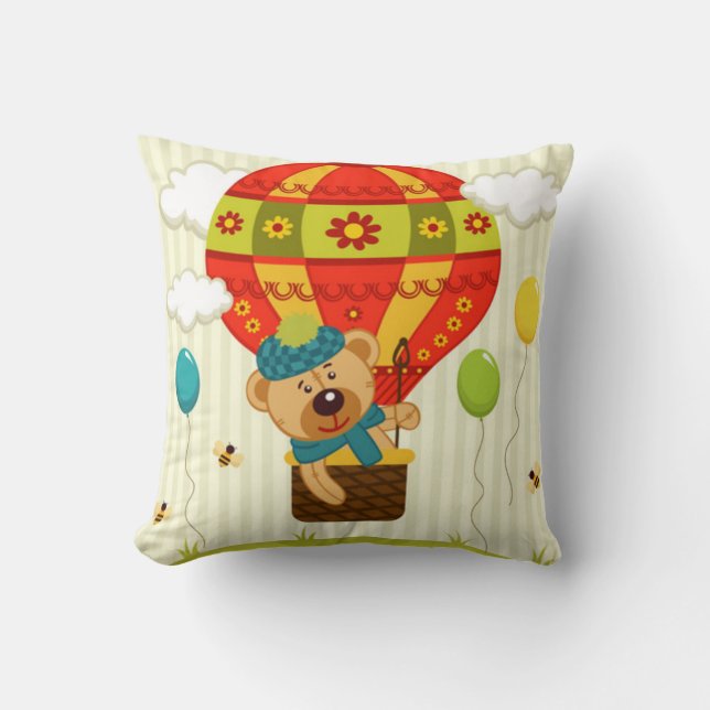 Teddy Bear Balloon Ride Throw Pillow (Front)