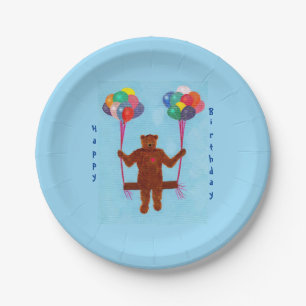 Teddy Bear Balloon Swing Birthday Plates