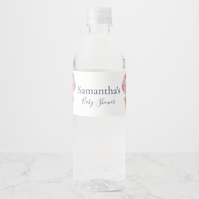 Teddy Bear Balloon White Pink baby shower  Water Bottle Label (Front)