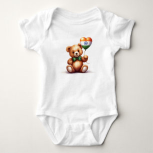 teddy bear & balloon with the Indian flag. Baby Bodysuit
