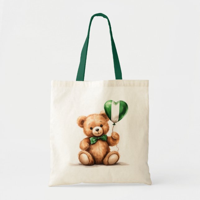 teddy bear & balloon with the Nigerian flag. Tote Bag (Front)