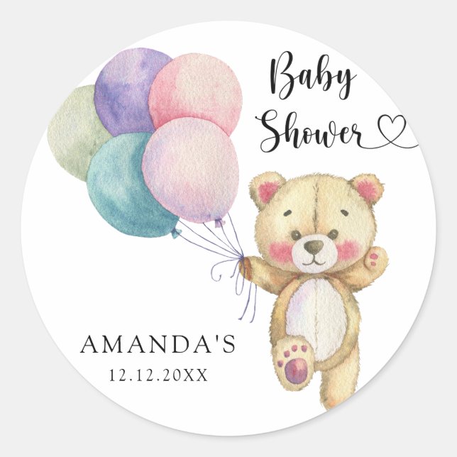 Teddy bear balloons - Baby Shower Classic Round Sticker (Front)