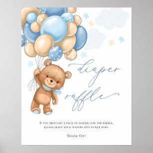 Teddy Bear Balloons Baby Shower Diaper Raffle  Pos Poster