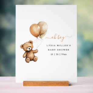 Teddy bear Balloons baby shower Gender neutral  Acrylic Sign