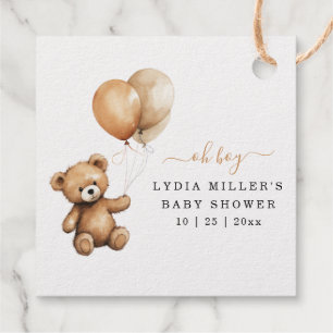 Teddy bear Balloons baby shower Gender neutral Favour Tags