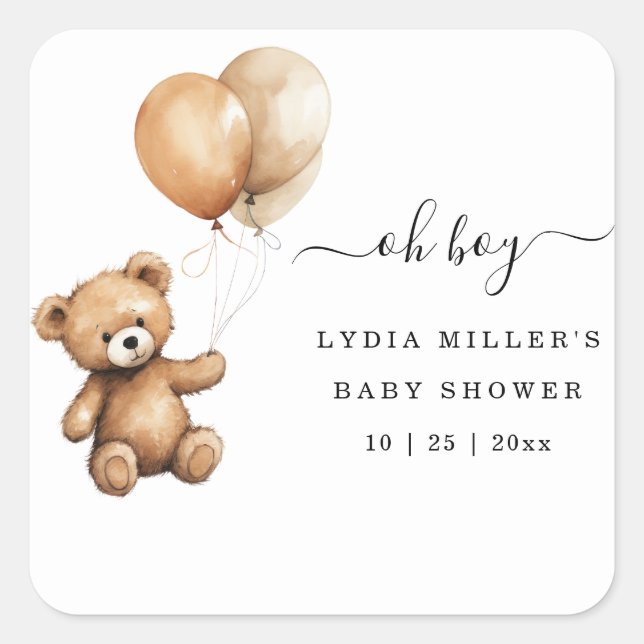 Teddy bear Balloons baby shower Gender neutral  Square Sticker (Front)