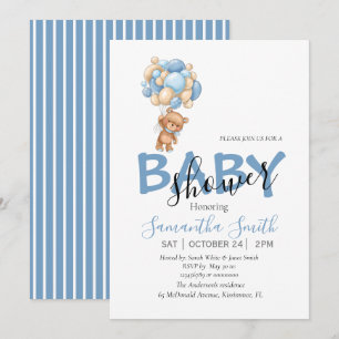 Teddy Bear Balloons Baby Shower Invitation