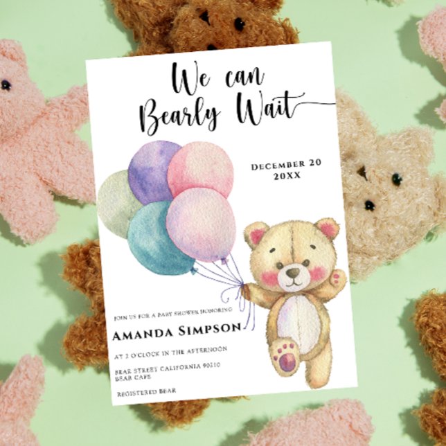 Teddy Bear Balloons Baby Shower Invitation (Creator Uploaded)