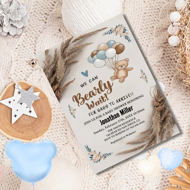Teddy Bear Balloons Baby Shower Invitation (Creator Uploaded)