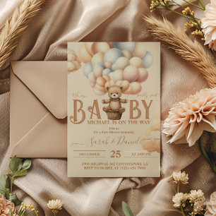 Teddy Bear Balloons Bearly Wait Baby Shower Invitation