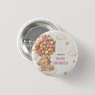 Teddy Bear balloons beige Pink 1 Inch Round Button