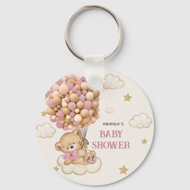Teddy Bear balloons beige Pink   Keychain (Front)