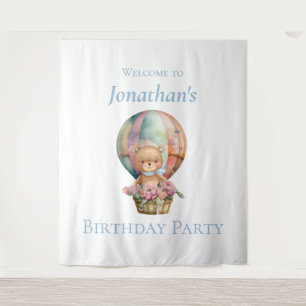 Teddy Bear  Balloons Birthday backdrop Tapestry