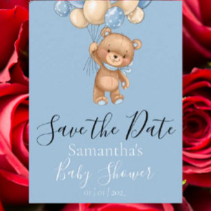 Teddy Bear Balloons Blue Save the Date Postcard