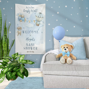 Teddy Bear Balloons Boy Bearly Wait Baby Shower Banner