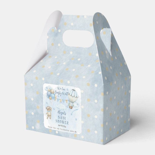 Teddy Bear Balloons Boy Bearly Wait Baby Shower Favor Box (Front Side)