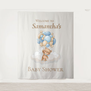 Teddy Bear Balloons Brown Baby Shower backdrop Tapestry