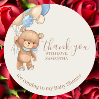Teddy Bear Balloons Brown Thank You Favour Tags