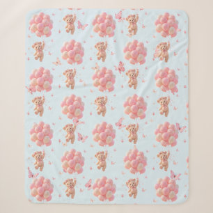 Teddy Bear Balloons Butterflies Sherpa Blanket