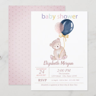 Teddy Bear Balloons Dots Baby Shower Invitation