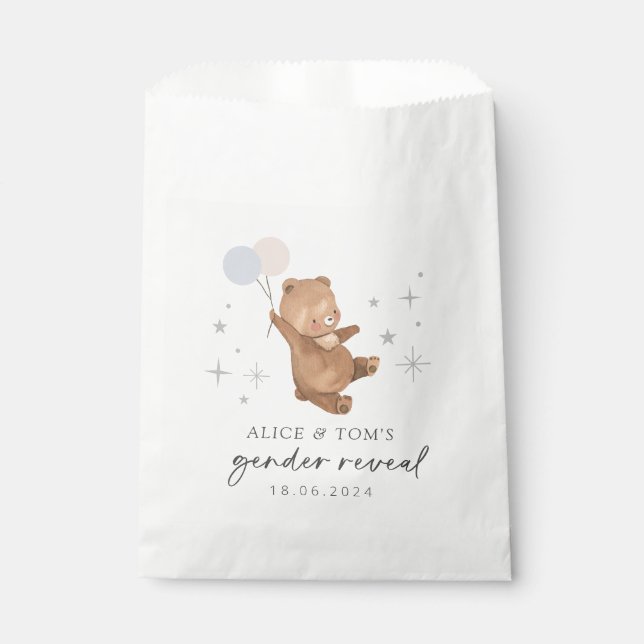 Teddy Bear Balloons Gender Reveal Favour Bag (Front)