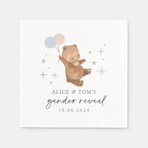Teddy Bear Balloons Gender Reveal Napkin