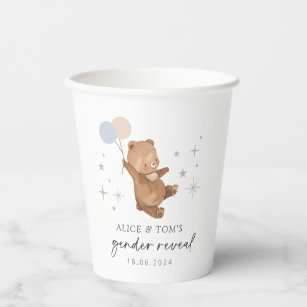 Teddy Bear Balloons Gender Reveal Paper Cups
