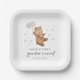 Teddy Bear Balloons Gender Reveal Paper Plate