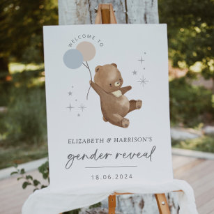 Teddy Bear Balloons Gender Reveal Welcome Sign