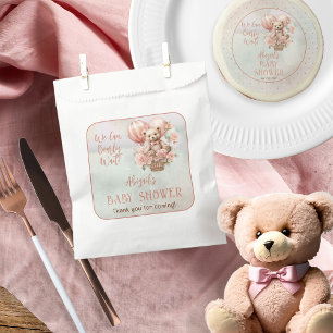 Teddy Bear Balloons Girl Bearly Wait Baby Shower Favour Bag