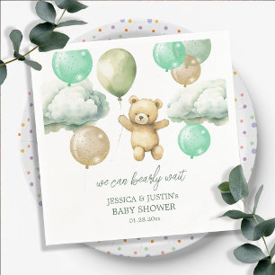 Teddy Bear Balloons Green Sky Baby Shower Napkin