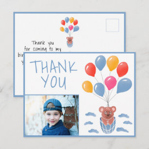 Teddy Bear Balloons Kids Photo Birthday Thank you  Postcard