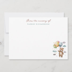 Teddy Bear & Balloons Nursery Blue Thank You Card