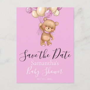 Teddy Bear Balloons Pink the Date Postcard