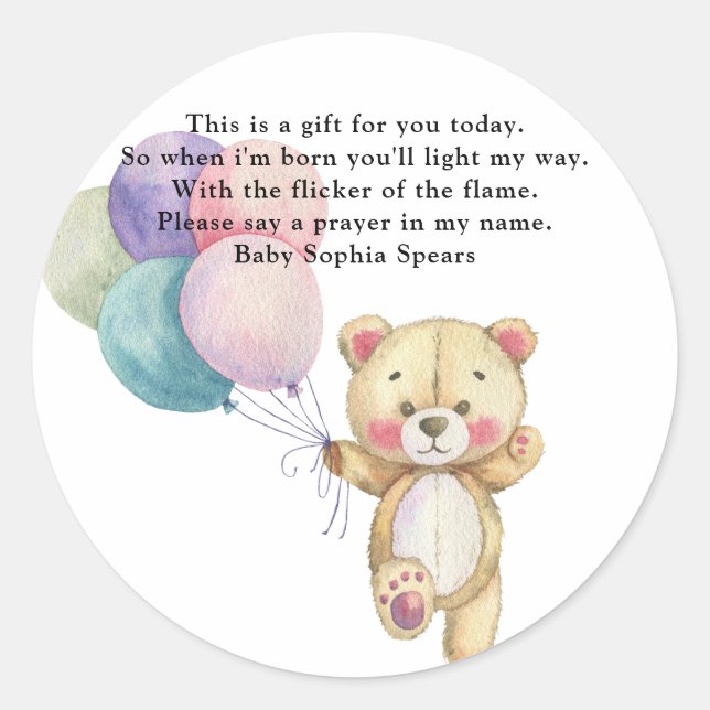 Teddy bear balloons - Prayer candle label (Front)