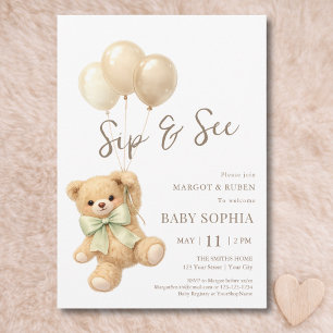 Teddy Bear Balloons Sip and See Invitation