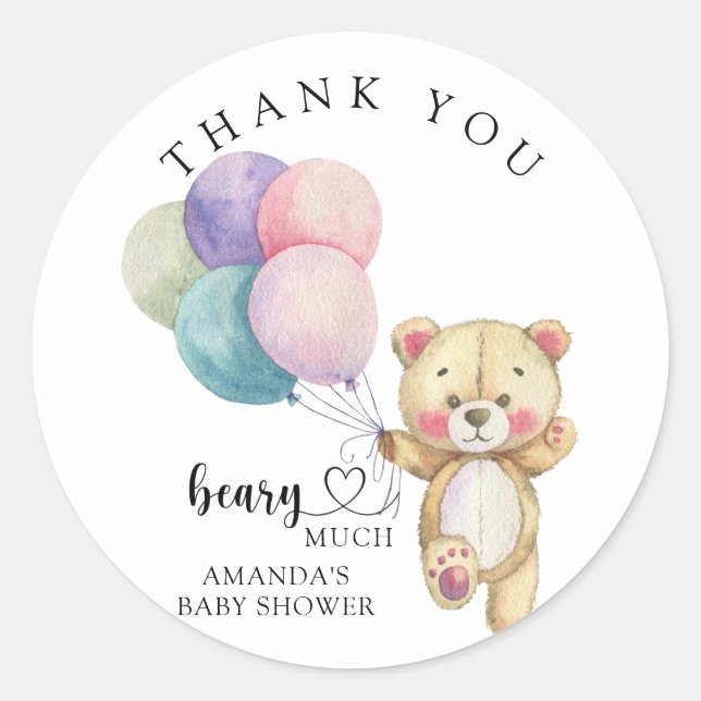 Teddy bear balloons - thank you beary much classic round sticker (Front)